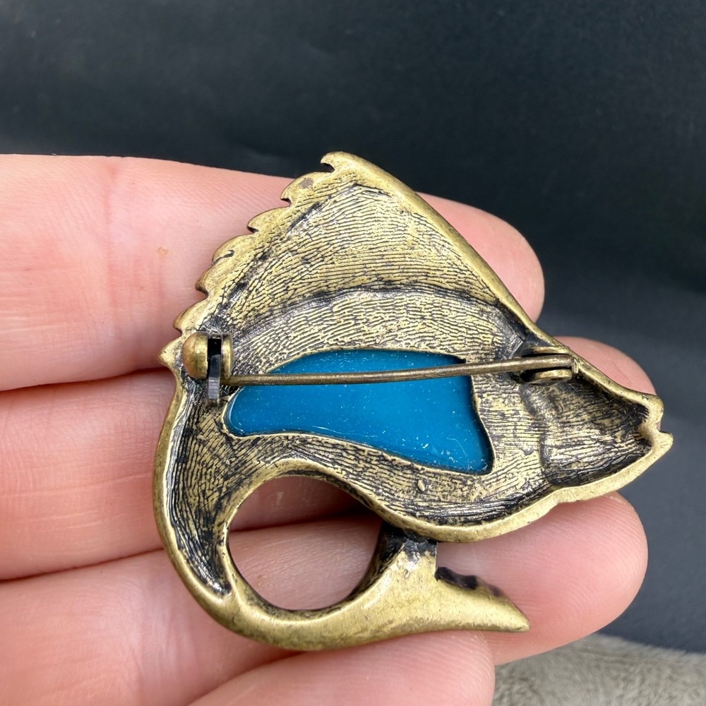 Vintage Fish Brooch Gold Tone Enamel Rhinestone Blue‎ Green - Picture 6 of 11